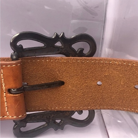 Pastille Vintage Handcrafted Tan Leather Belt Fleur De Lis Made In USA Size M - Picture 8 of 16